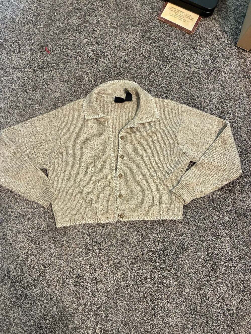 Liasport Petite P Button-Up Knit Cropped Cardigan Sweater Beige Ramie Blend